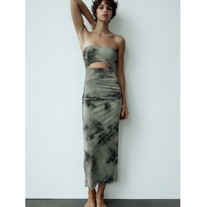 NEW Zara Cut Out Printed Tulle Dress Sz L